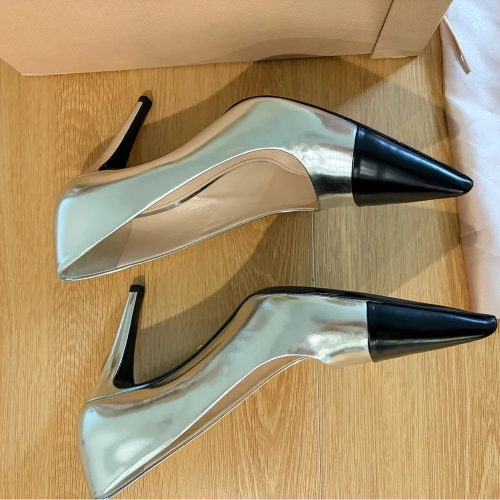 Prada Metallic Silver and Black Heels - Picture 4 of 8